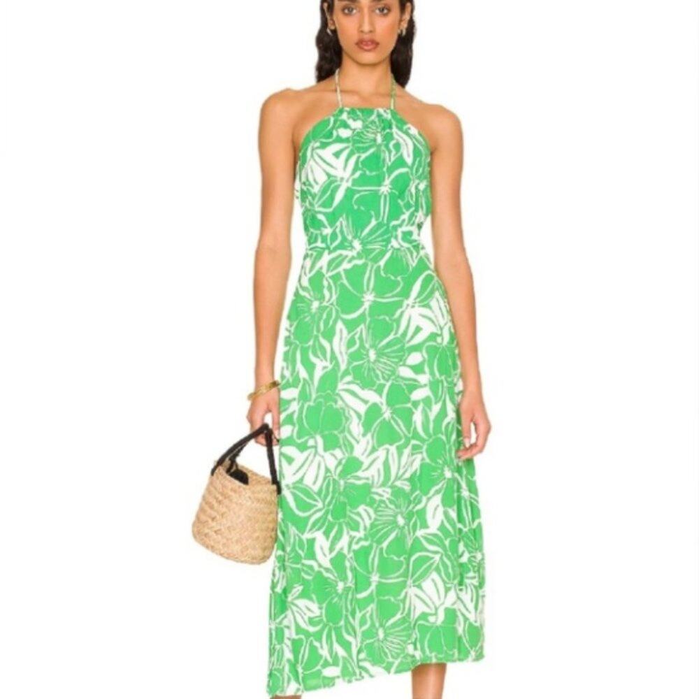 Faithfull The Brand Taormina Midi Dress In El Marsa Floral Green US 10- NWT